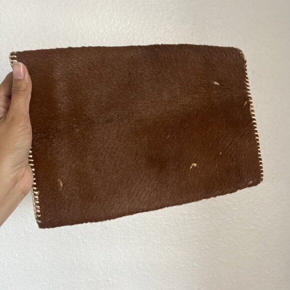 Unbranded Brown Faux Horse Hair Snap Closure Clutch - Picture 6 of 10